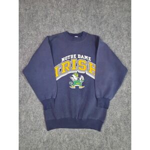 Vintage 90s Notre Dame Fighting Irish Sweatshirt Mens Large Logo 7 Navy Blue USA
